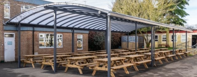 Dining shelter we designed for Cirencester College