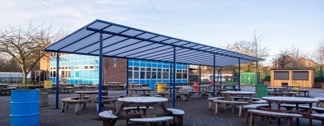 Dining area canopy we designed for Meole Brace School