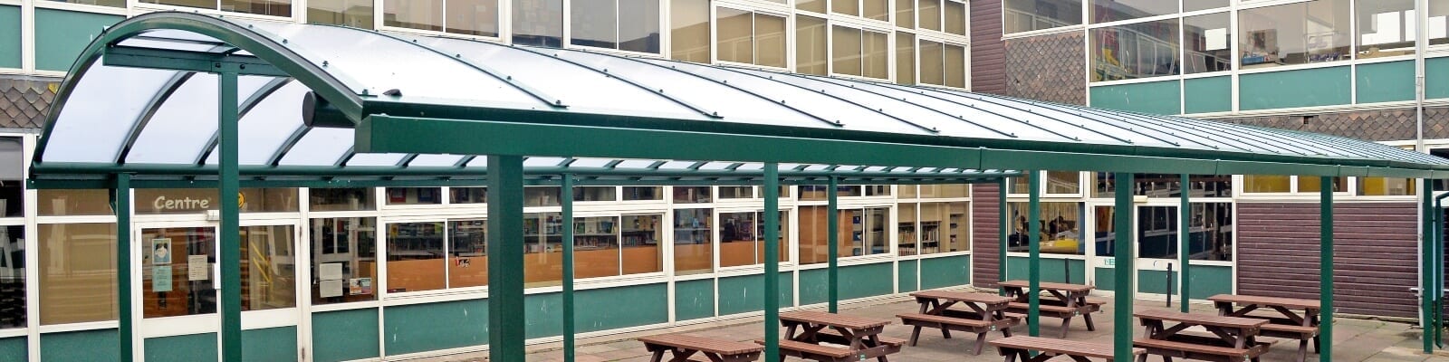 Curved roof canopy we made for Rushcliffe School