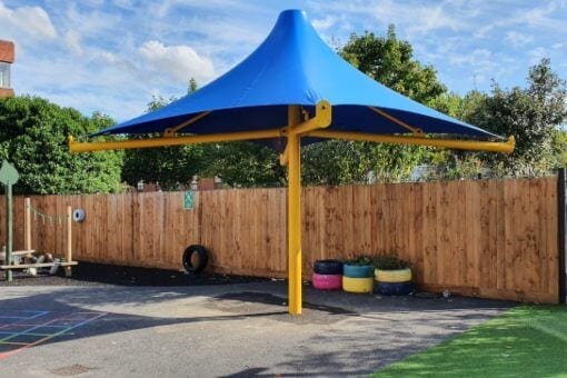 Fabric umbrella shelter we made for Charles Darwin Primary School