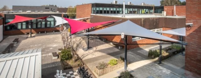 Fabric canopies we designed for Aldersley High School