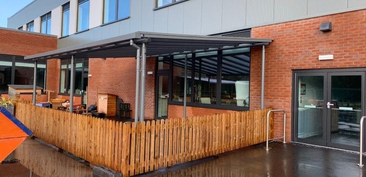 Covered play area canopy we made for Cheadle Hulme Primary School