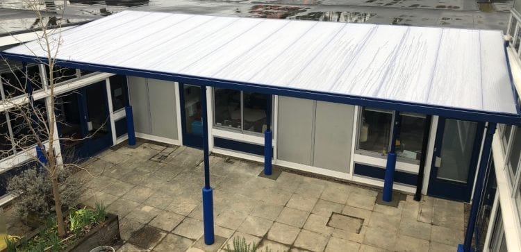 Straight roof playground cover we made for Frogmore Infant School