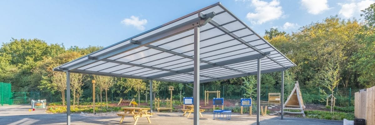 Straight roof shelter we made for Millbrook Primary School