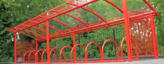 Red Curved Roof Bike Shelter