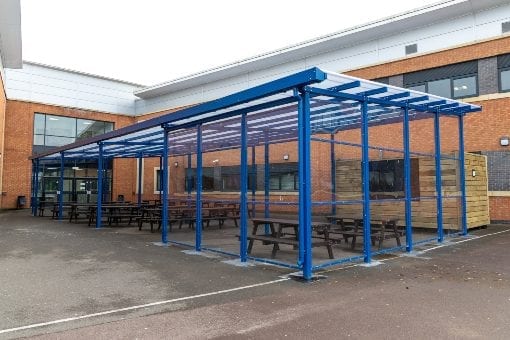 Straight roof canopy we installed at Avon Valley School