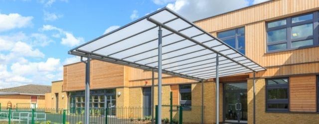 Entrance canopy at Simon Balle All Through School