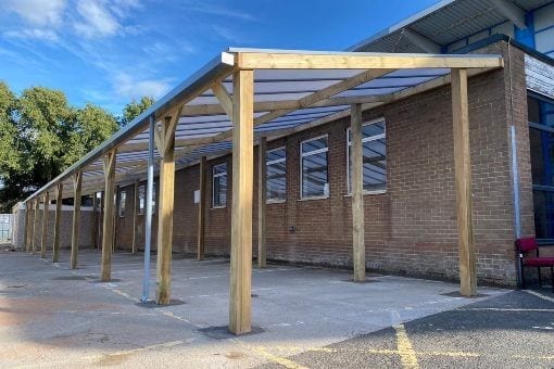 Timber frame shelter we designed for King Edward VI Handsworth Wood Girl's Academy