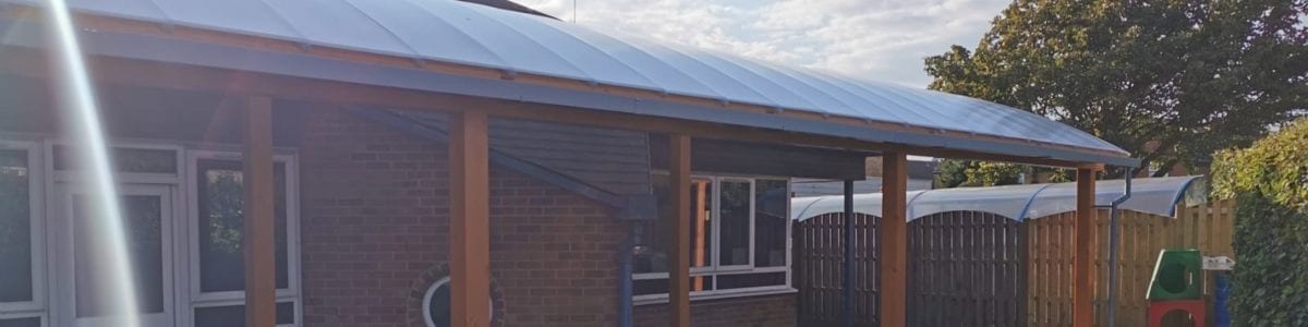 Wooden canopy we made for St George's Catholic Primary School