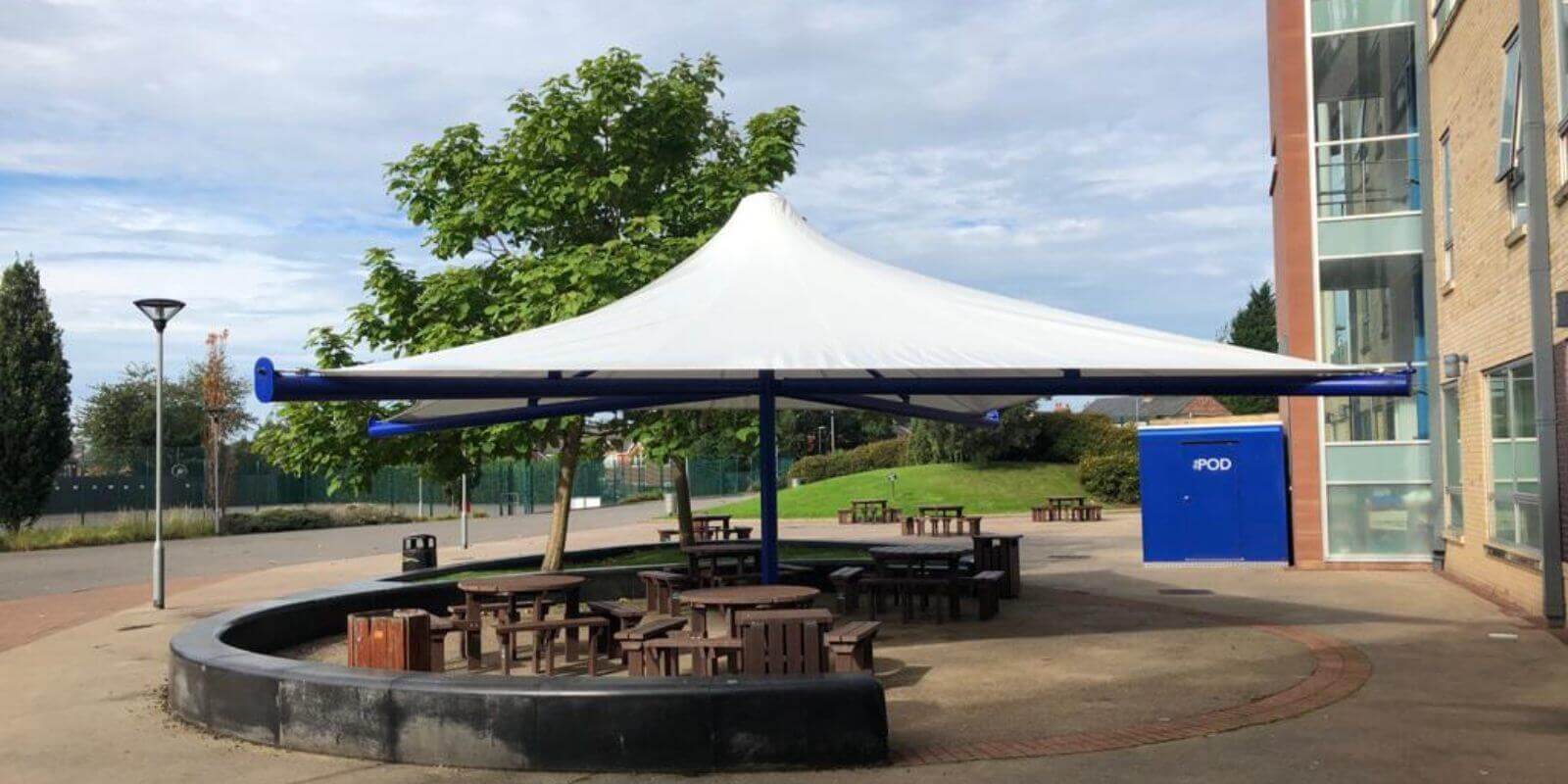 Umbrella shelter we installed at Stockport Academy