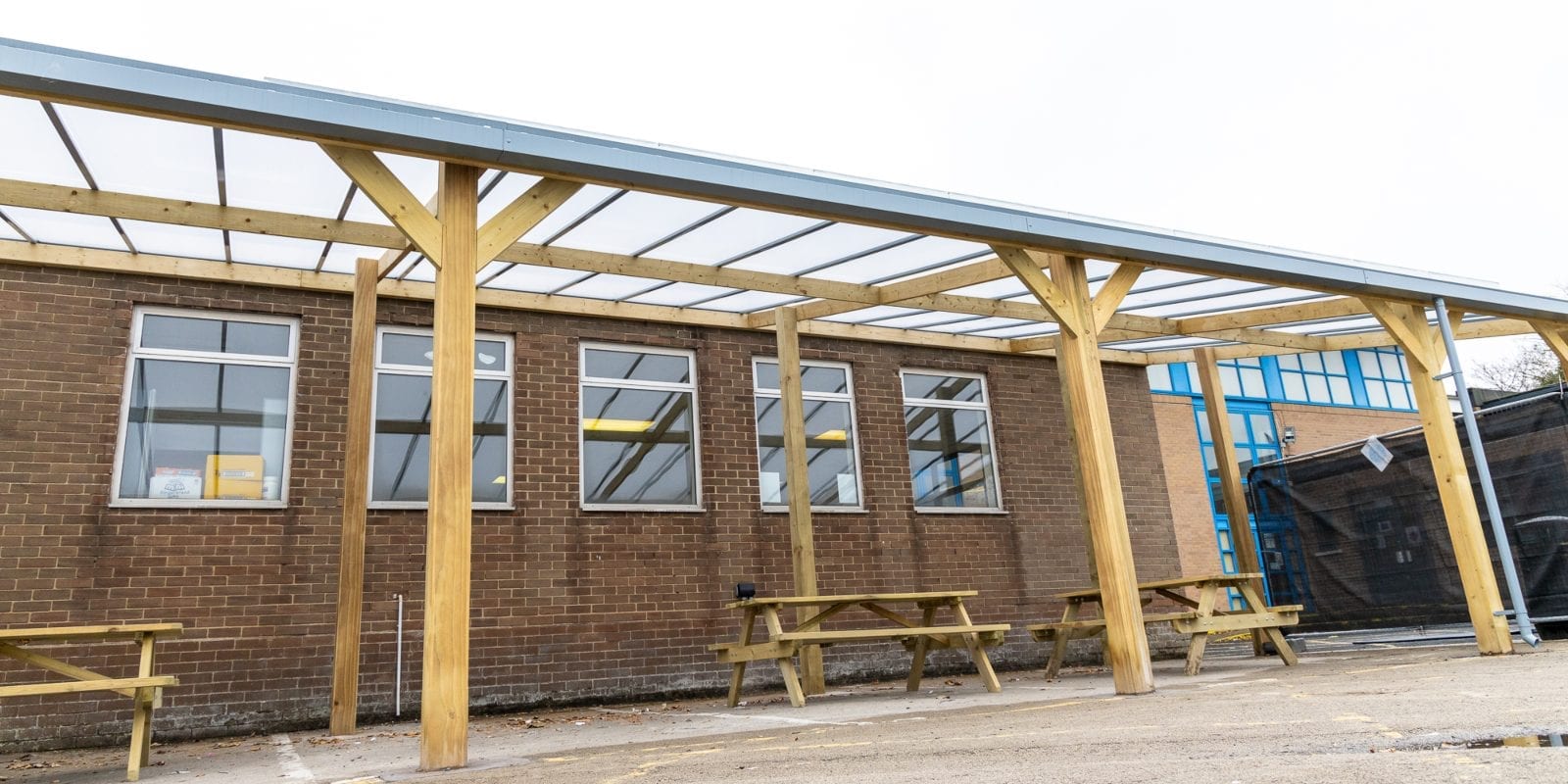 Wooden dining shelter we installed at Handsworth Wood Girls' Academy