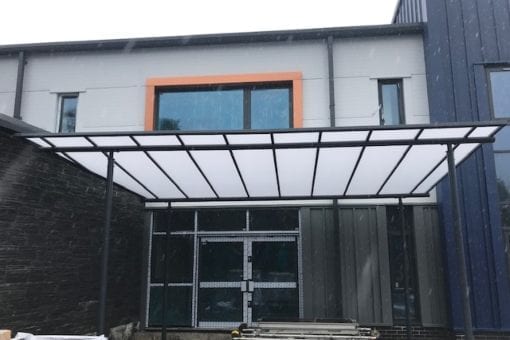 Straight roof canopy we made for Ysgol Y Garnedd