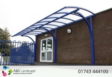 Curved Roof Cantilever Shelter with Blue Steelwork