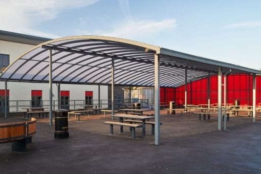 Dining area canopy we designed for The Gilberd School