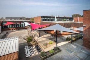 Fabric canopies we designed for Aldersley High School