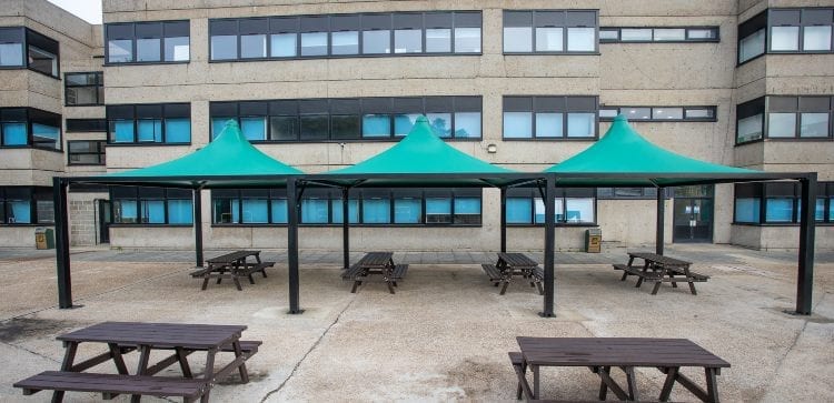 Green tepee canopies we made for Shooters Hill College