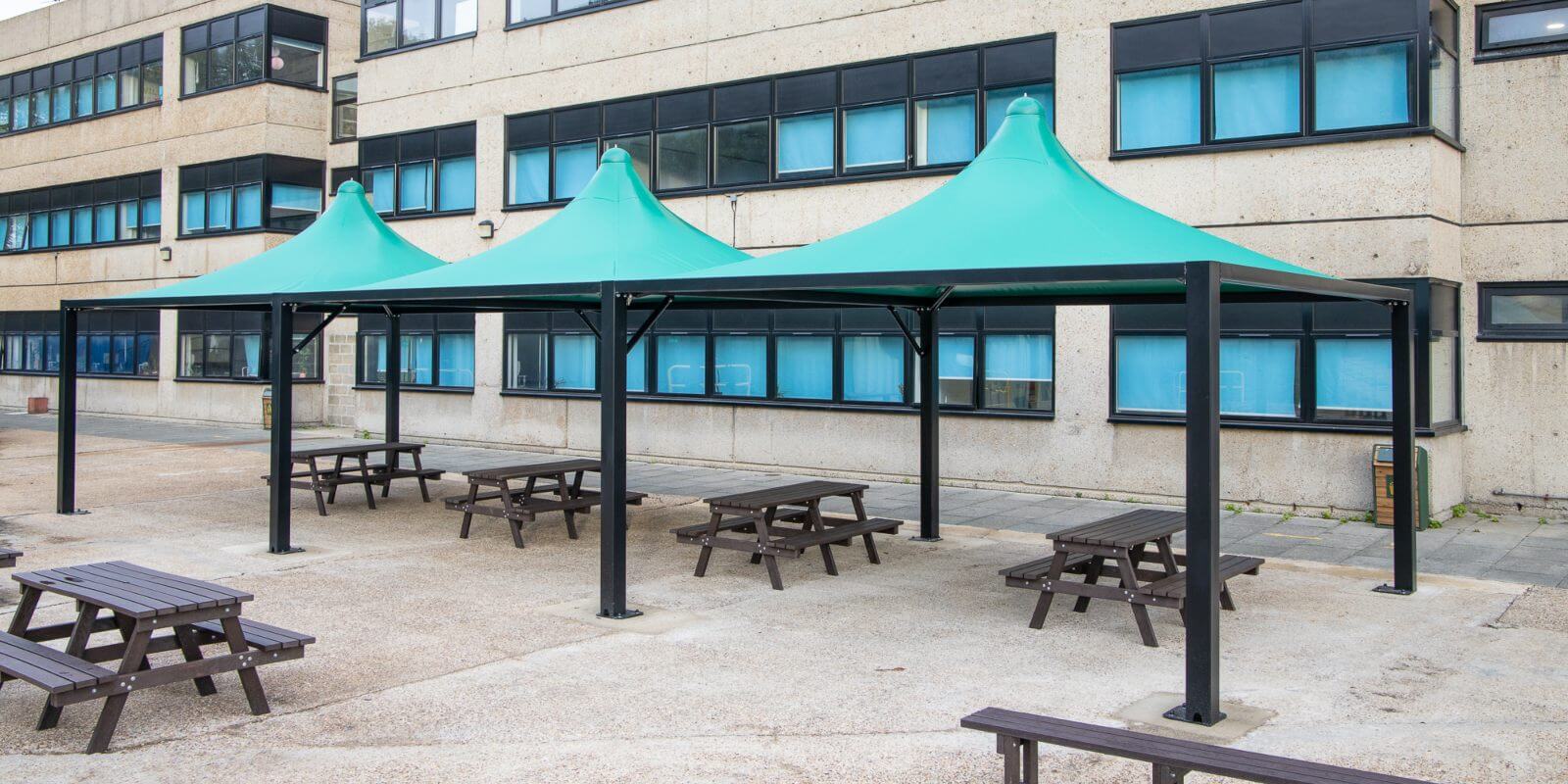 Green tepee canopies we made for Shooters Hill College