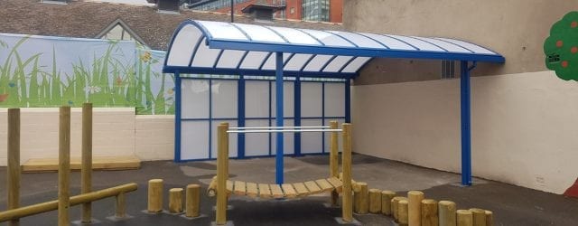 Curved roof shelter we designed for Springfield Primary School