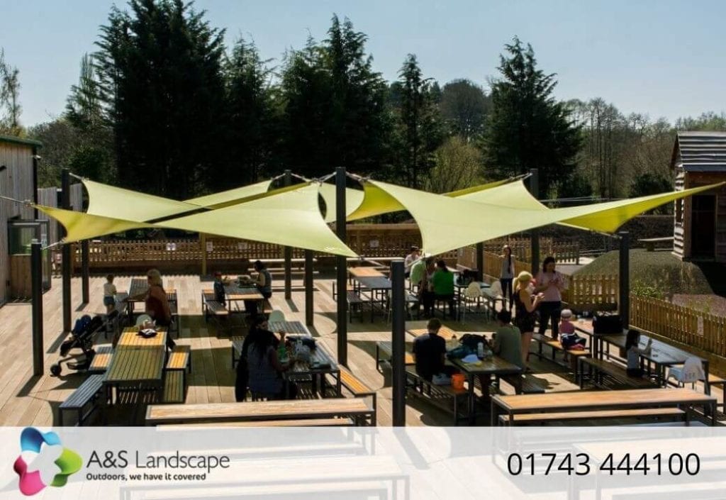 Fabric shade sails we designed for Chobham Adventure Farm