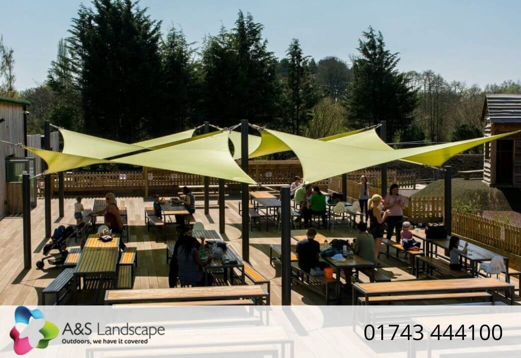 Fabric shade sails we designed for Chobham Adventure Farm
