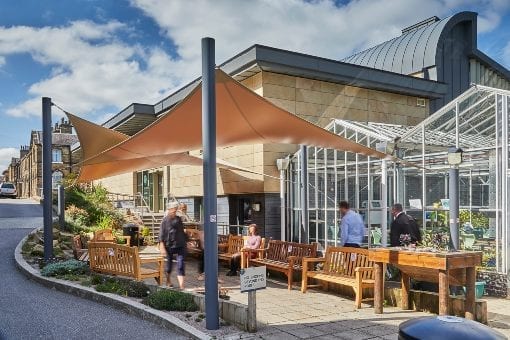 Fabric shade sails we designed for Shipley College