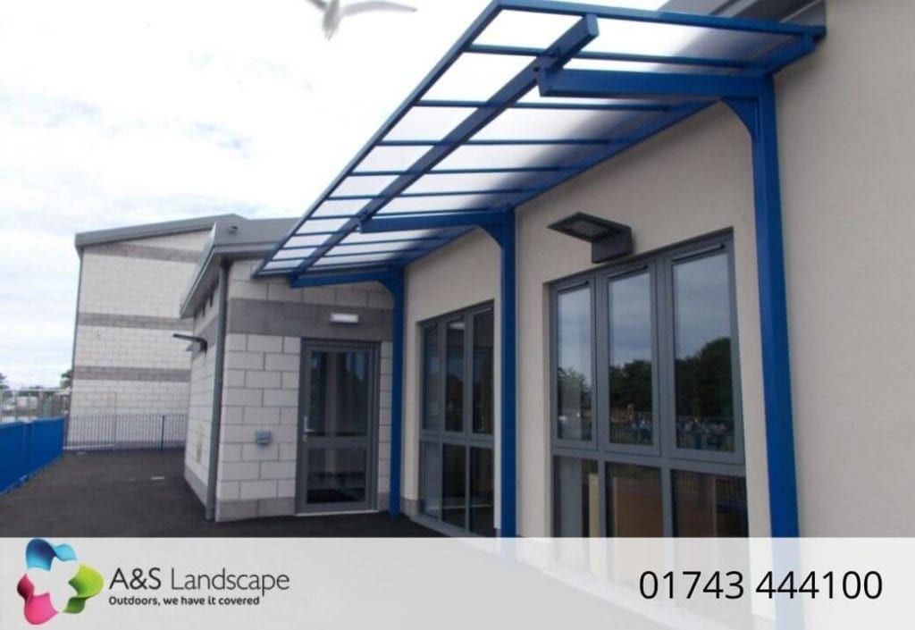 Straight Roof Cantilever Shelter with Blue Steelwork