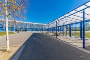Straight roof shelter we designed for Haberdashers Aske Knights Academy
