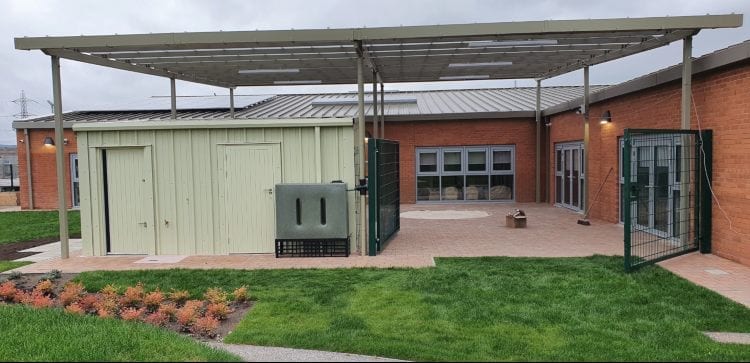 Straight roof canopy we designed for Spateston Childcare Centre
