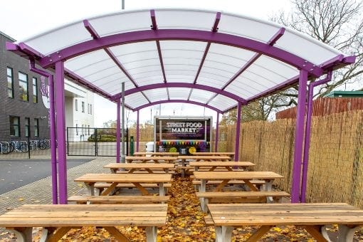 Dining shelter we designed for Thistley Hough Academy