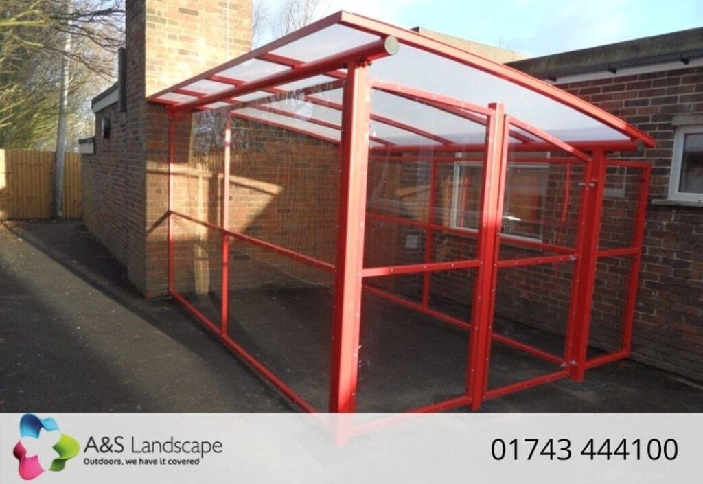 Secure Buggy Shelter with Red Steelwork