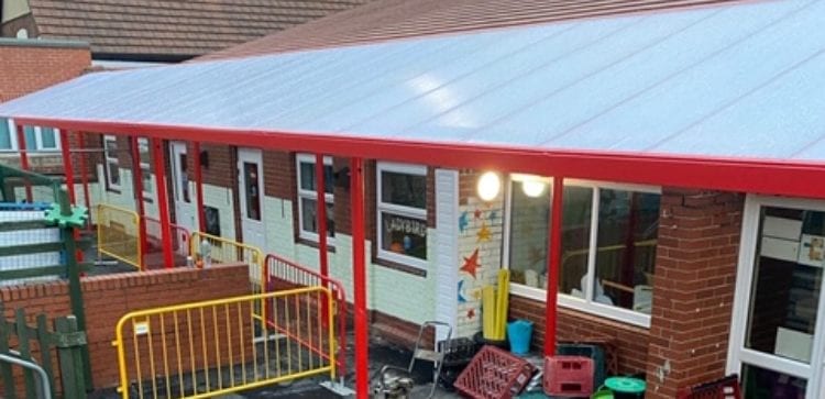 Straight roof playground canopy we designed for Brinsworth Manor Infant School