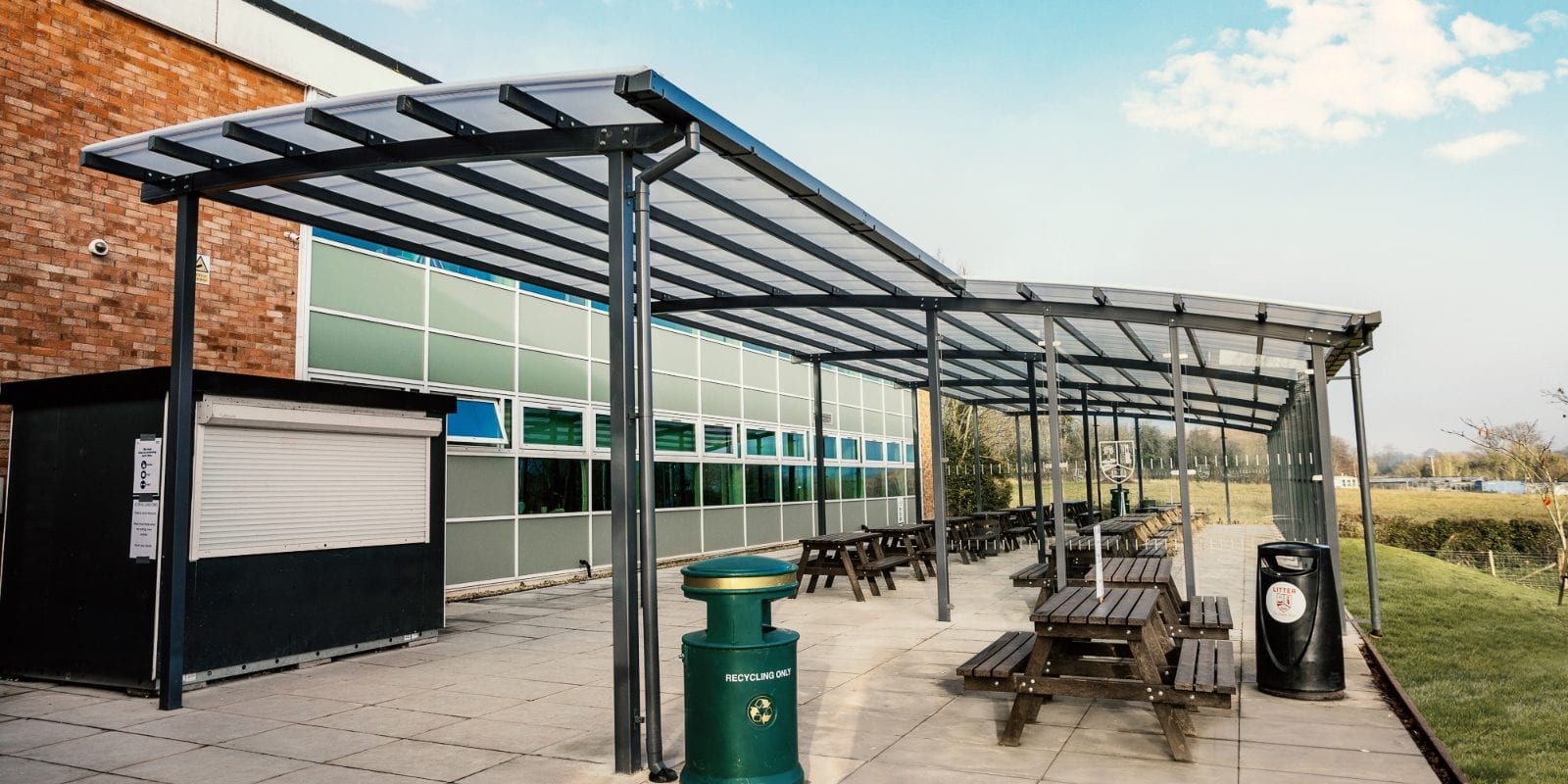 Curved roof canopy we designed for The Chantry School