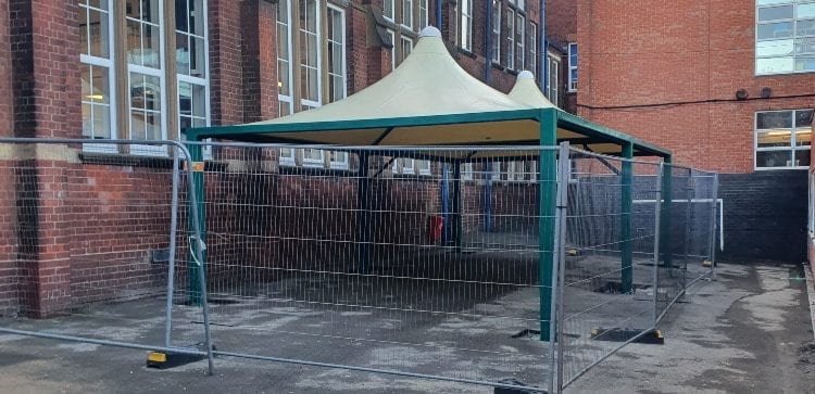 Fabric canopies we installed at King's Norton Boys' School