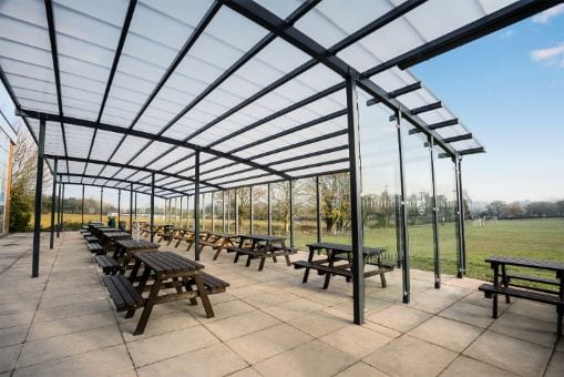 Outdoor dining canopy we designed for The Chantry School