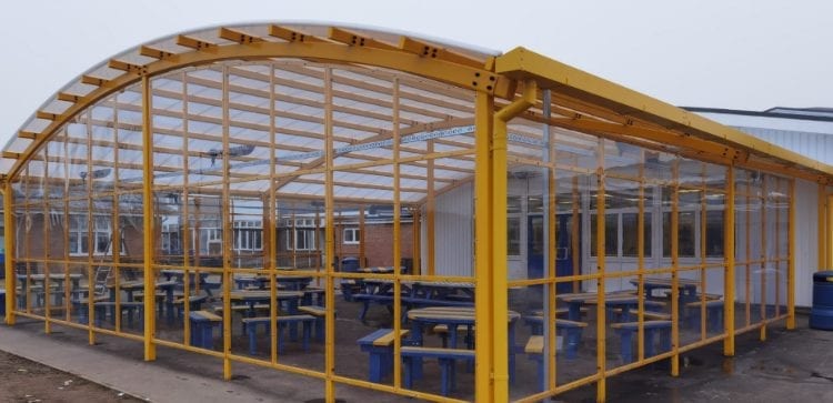 Curved roof canopy we installed at St Benedict's Catholic College