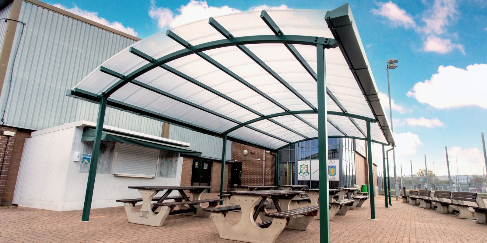 Green frame canopy we made for St Peter's High School