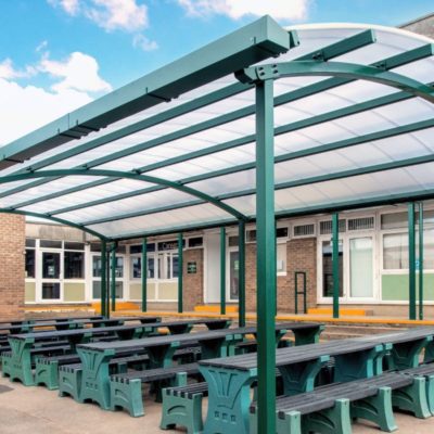 Green frame shelter at St Peter's High School
