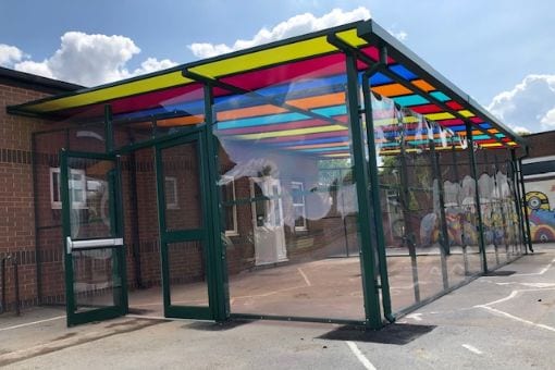Colourful roof shelter we fitted at Sherrier C of E Primary School