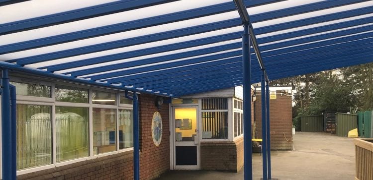 Covered walkway canopy we designed for Whitgreave Primary School