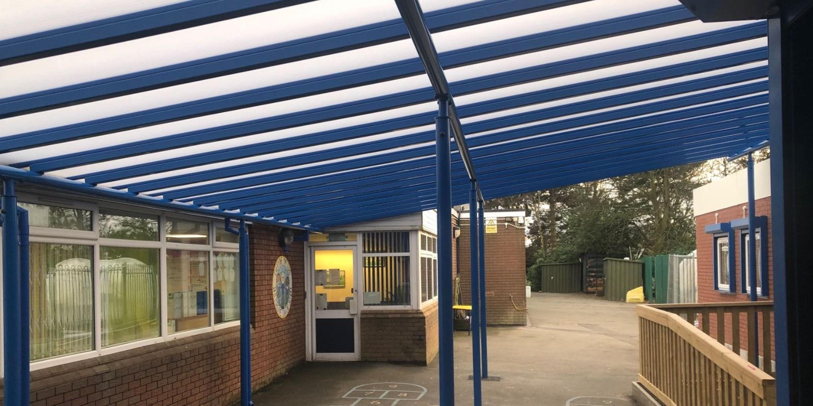 Covered walkway we installed at Whitgreave Primary School