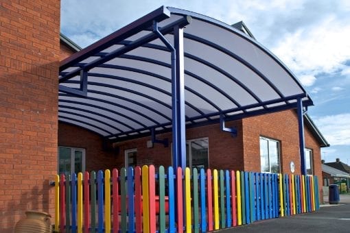 Curved roof canopy we designed for Ledbury Primary School