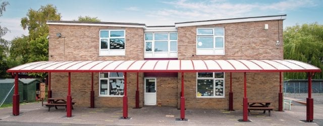 Curved roof shelter we designed for Covingham Park Primary School