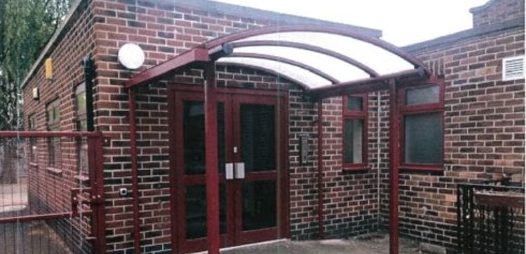Curved roof entrance canopy we installed at English Martyrs Primary School