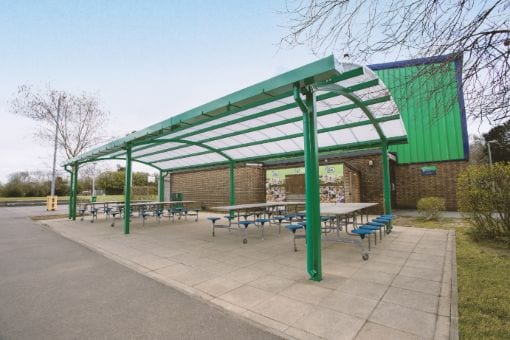 Green dining shelter we made for Oasis Academy Coulsdon