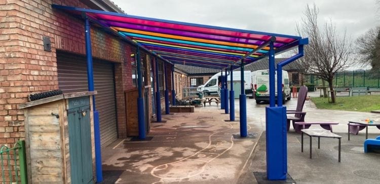 Colourful canopy we designed for Mallard Primary School