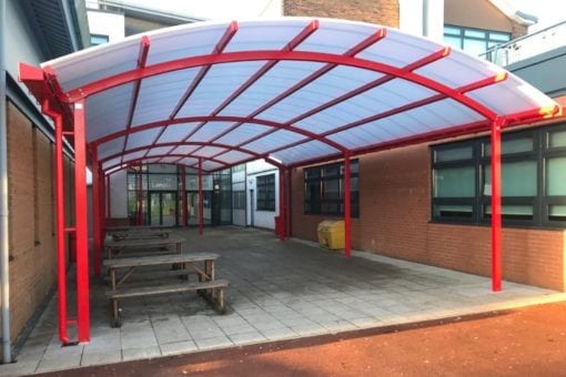 Curved roof canopy we made for Cardinal Langley RC High School