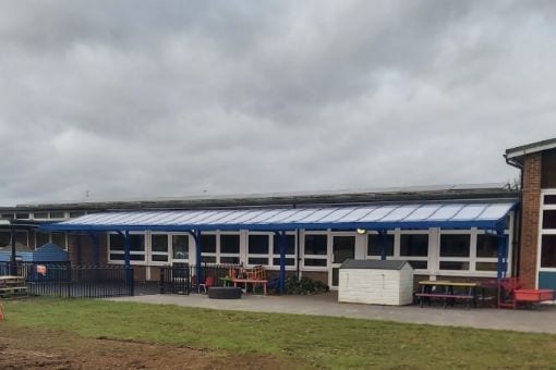 Curved roof canopy we fitted at Larchfield Primary and Nursery School