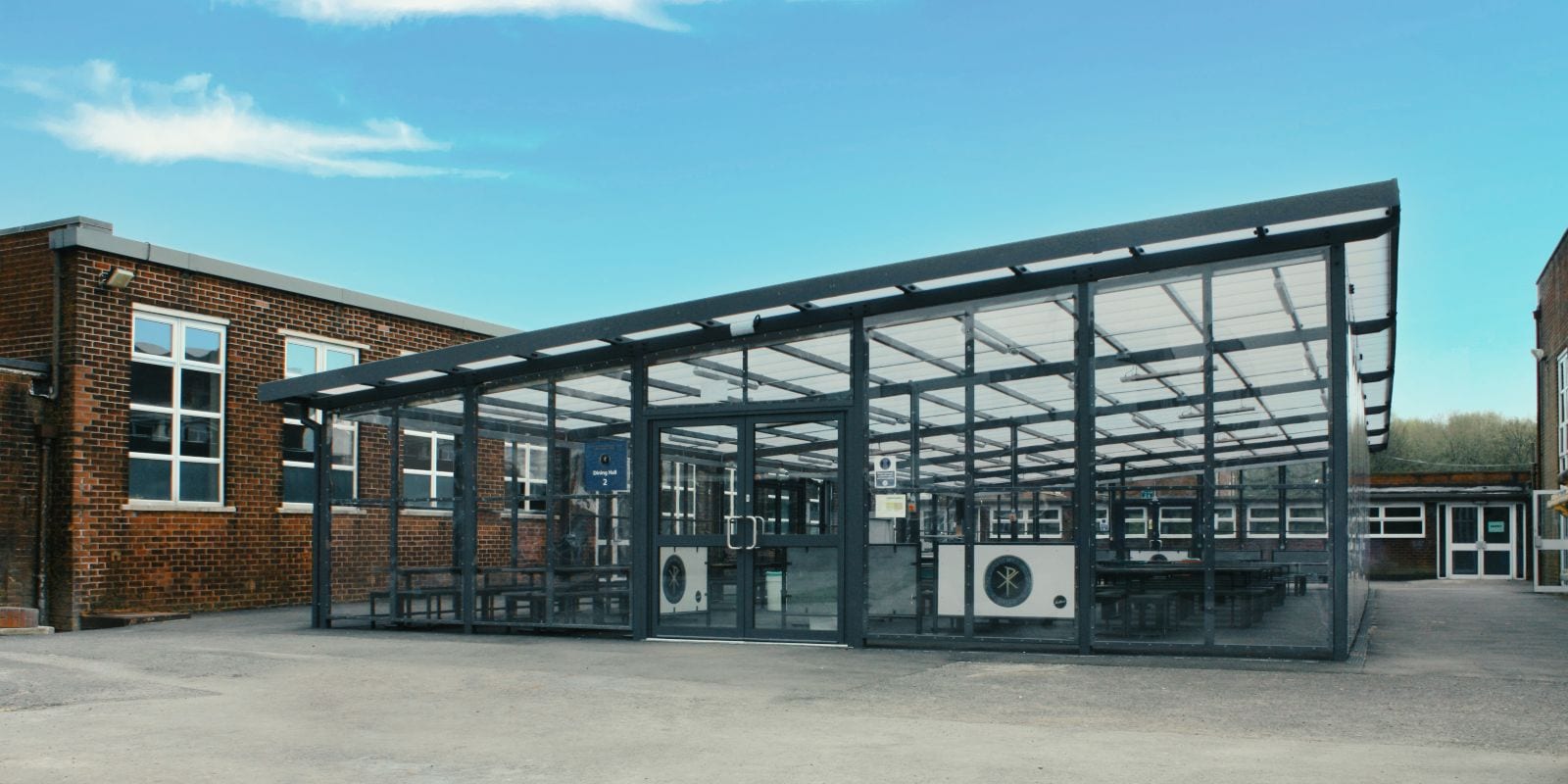 Enclosed dining canopy we designed for St Gabriels High School