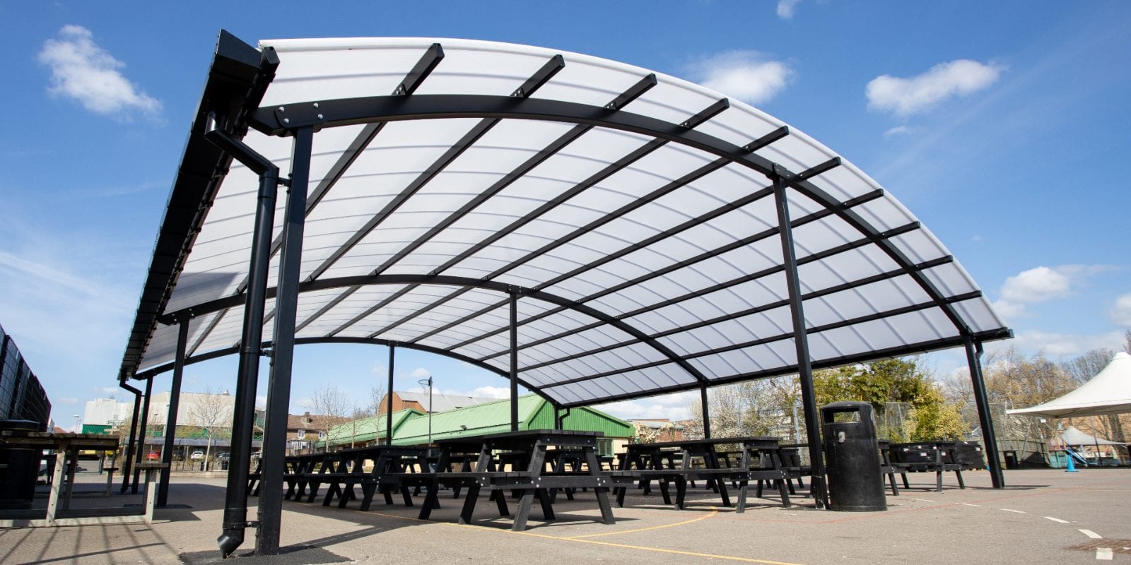 Outdoor dining canopy we made for The Cardinal Wiseman School