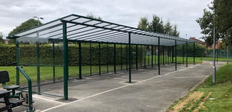 Straight roof canopy we installed at Droylsden Academy